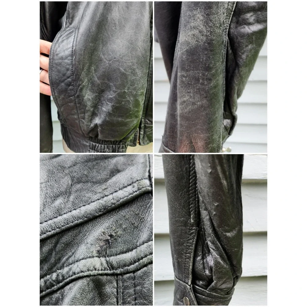 Wilsons Leather Bomber Jacket Black Thinsulate Padded Shoulder Vintage Large